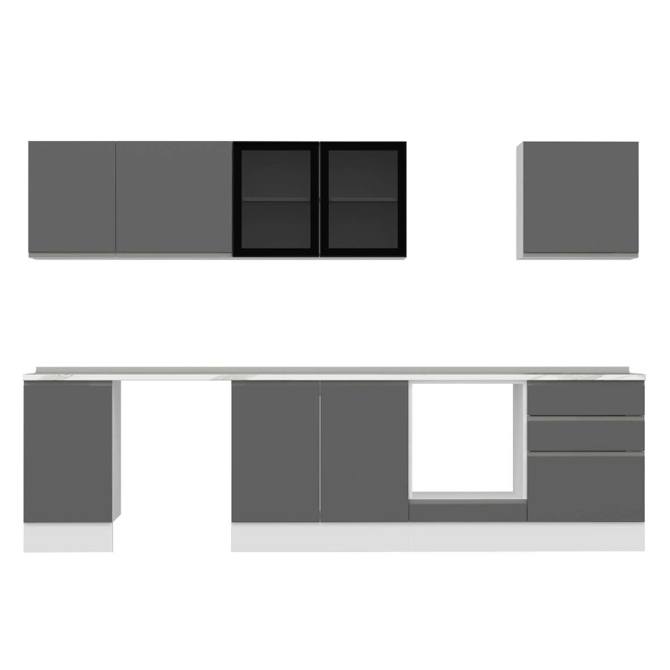 Alvinka 305X210 Cm High Gloss Mutfak Dolabı M-E80S45S60-3 High Gloss | Antrasit - Mdf