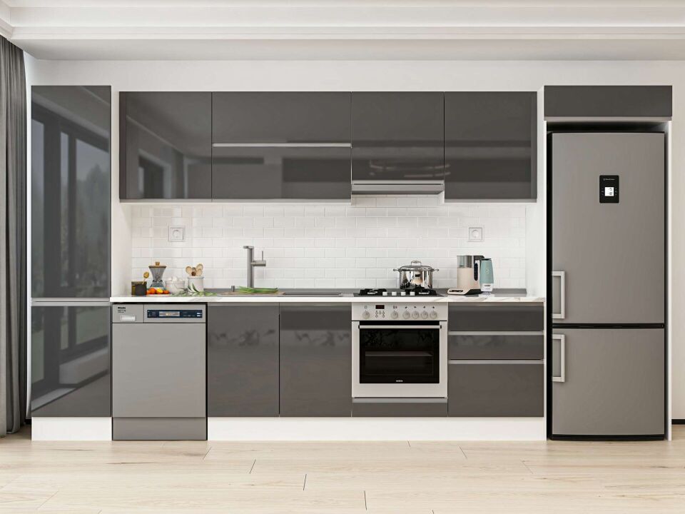 Alvinka 390X222 Cm High Gloss Mutfak Dolabı Mbb-E80B50S60-1 High Gloss | Antrasit - Mdf
