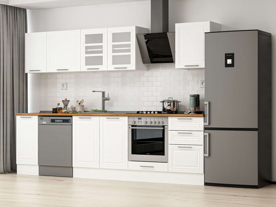 Alvinka 290X210 Cm Klasik Mebran Mutfak Dolabı M-E80S40S50-3 Mebran | Beyaz - Mdf