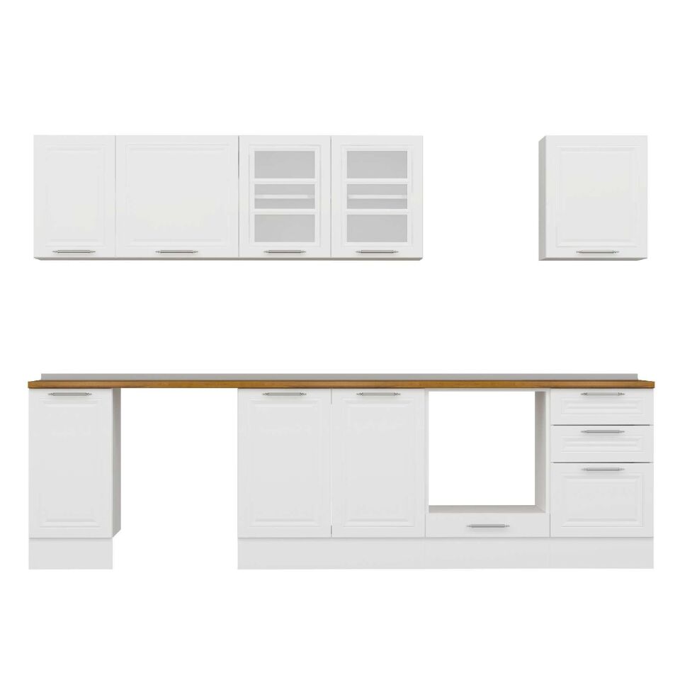 Alvinka 290X210 Cm Klasik Mebran Mutfak Dolabı M-E80S40S50-3 Mebran | Beyaz - Mdf