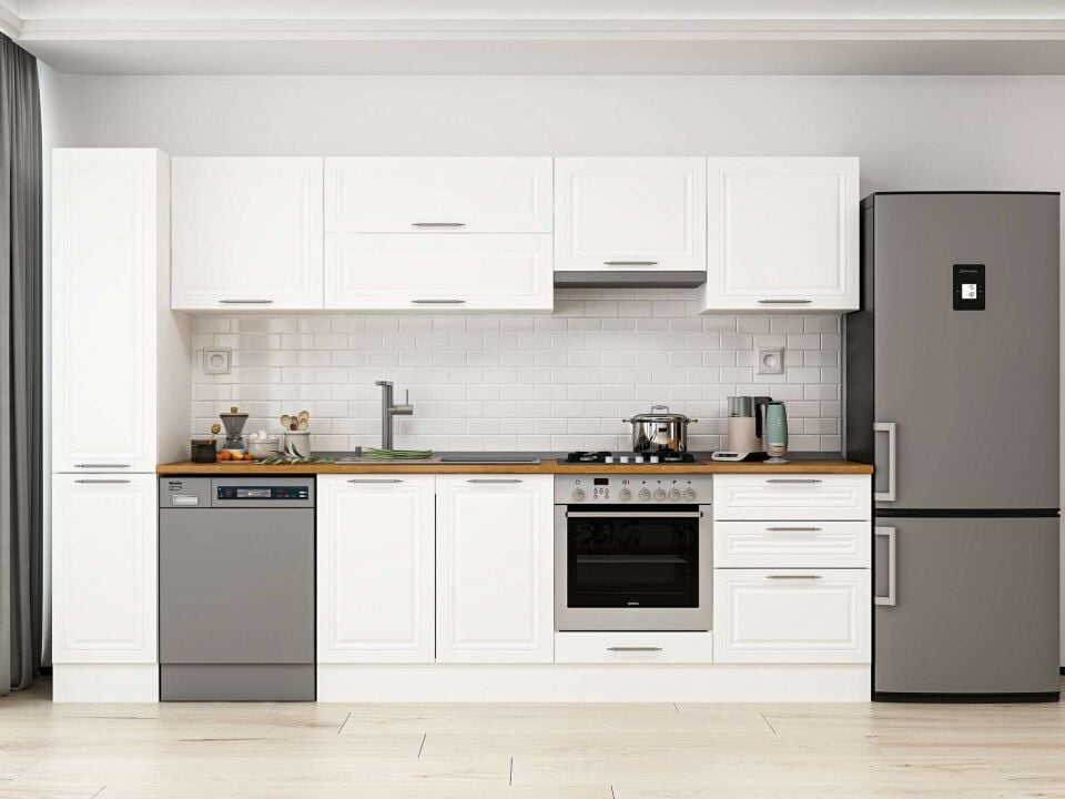 Alvinka 310X210 Cm Klasik Mebran Mutfak Dolabı Beyaz Beyaz Mb-E90B40S60-1