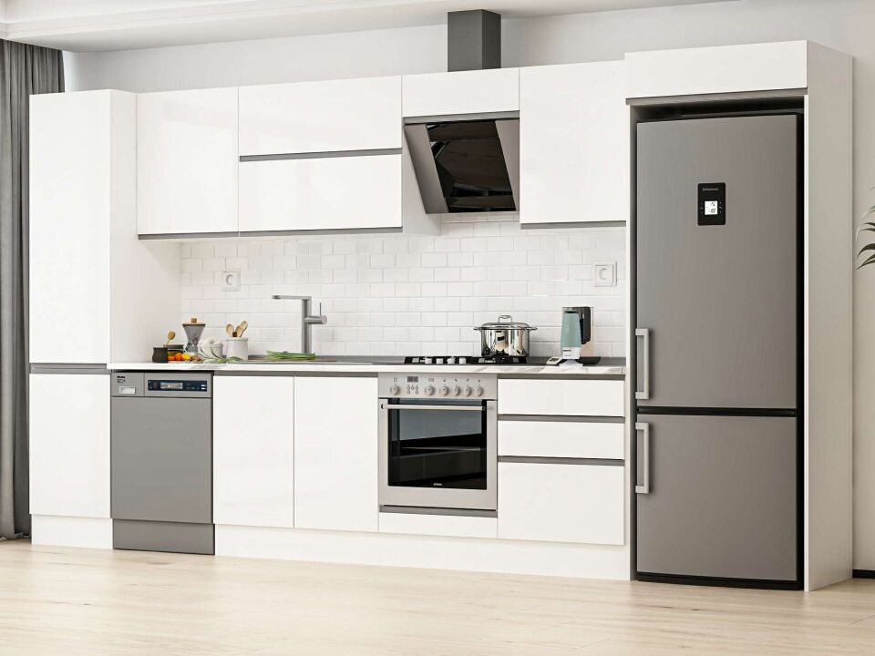 Alvinka 390X222 Cm High Gloss Mutfak Dolabı Mbb-E80B50S60-2 High Gloss | Beyaz - Suntalam