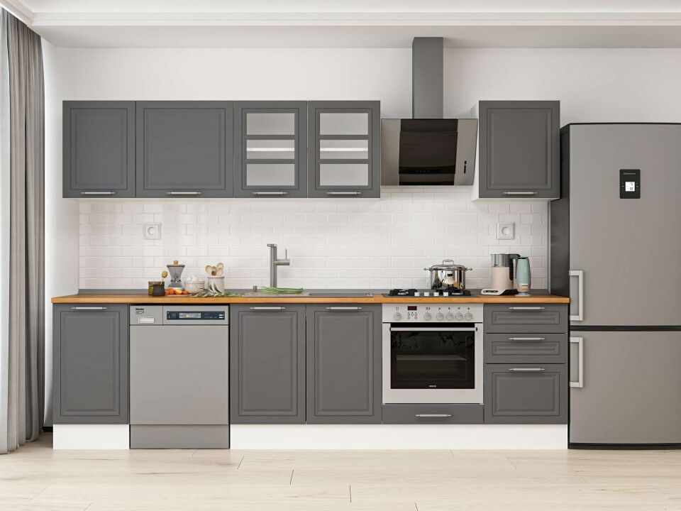Alvinka 290X210 Cm Klasik Mebran Mutfak Dolabı M-E80S40S50-3 Mebran | Antrasit - Mdf