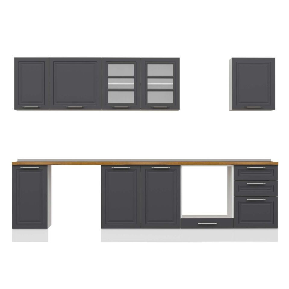 Alvinka 290X210 Cm Klasik Mebran Mutfak Dolabı M-E80S40S50-3 Mebran | Antrasit - Mdf