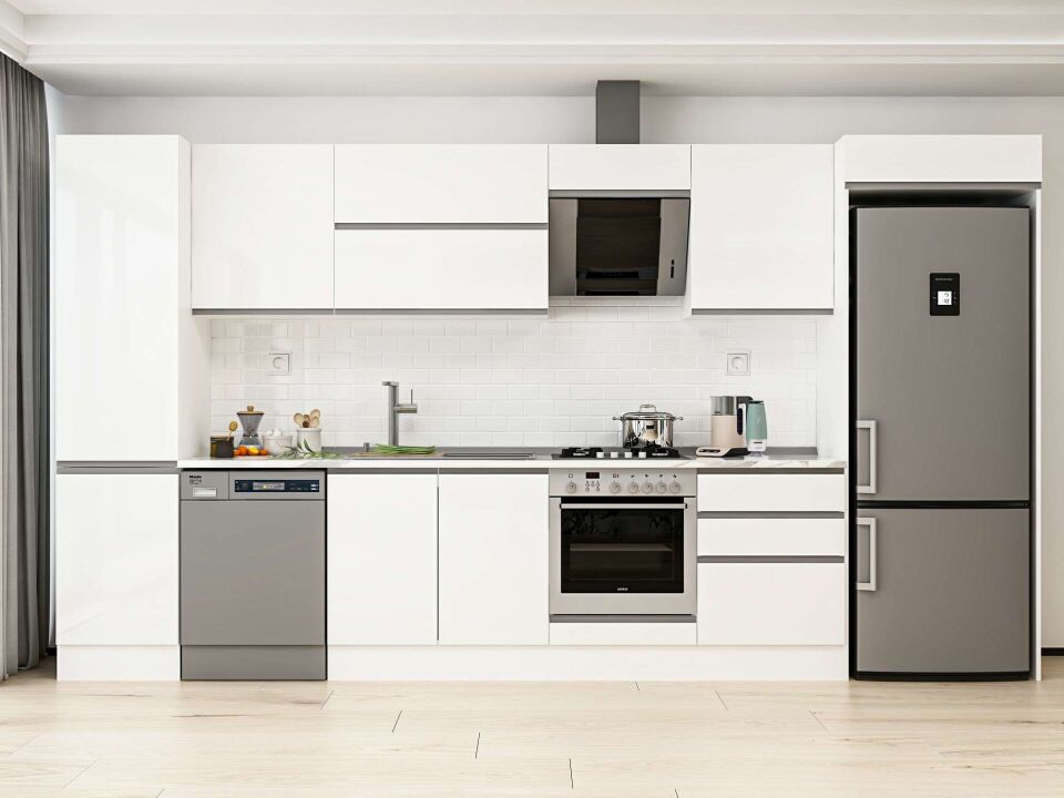 Alvinka 390X222 Cm High Gloss Mutfak Dolabı Mbb-E80B50S60-2 High Gloss | Beyaz - Mdf