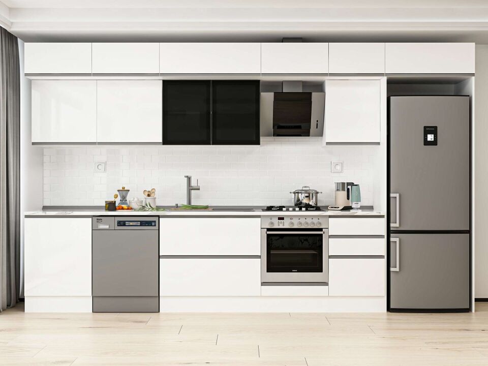 Alvinka 400X240 Cm High Gloss Mutfak Dolabı Mb-E90S60S50-3 High Gloss | Beyaz - Mdf