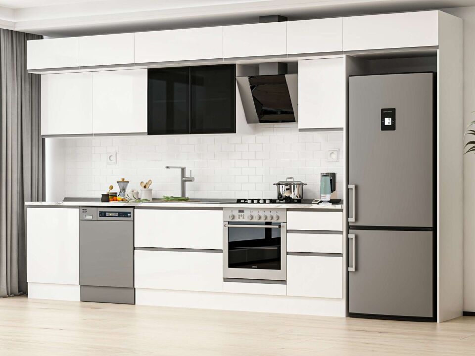 Alvinka 400X240 Cm High Gloss Mutfak Dolabı Mb-E90S60S50-3 High Gloss | Beyaz - Mdf