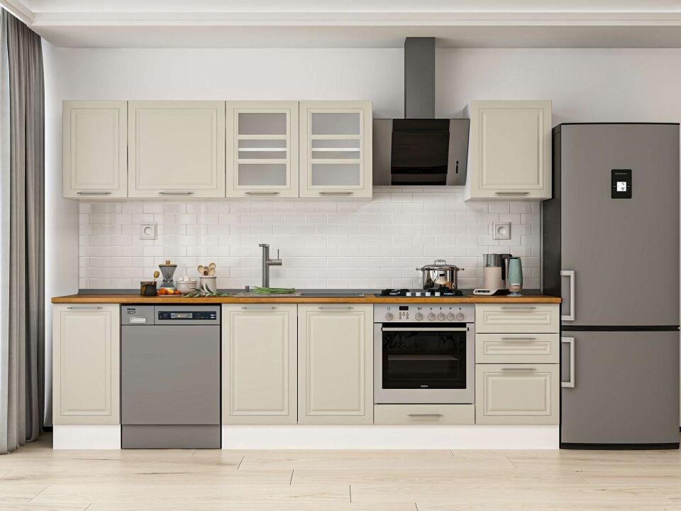 Alvinka 290X210 Cm Klasik Mebran Mutfak Dolabı M-E80S40S50-3 Mebran | Kumtaşı - Mdf
