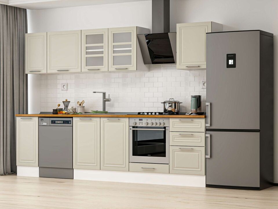 Alvinka 290X210 Cm Klasik Mebran Mutfak Dolabı M-E80S40S50-3 Mebran | Kumtaşı - Mdf