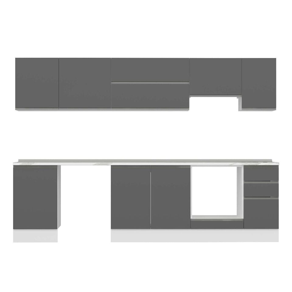 Alvinka 290X210 Cm High Gloss Mutfak Dolabı M-E80S50S40-1 High Gloss | Antrasit - Suntalam