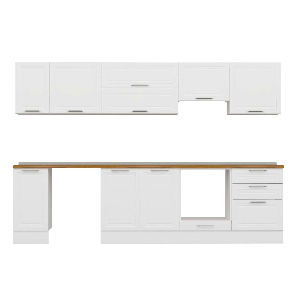 Alvinka 300X210 Cm Klasik Mebran Mutfak Dolabı M-E80S40S60-1 Mebran | Beyaz - Suntalam
