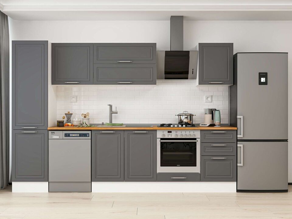 Alvinka 310X210 Cm Klasik Mebran Mutfak Dolabı Mb-E90B50S50-2 Mebran | Antrasit - Mdf