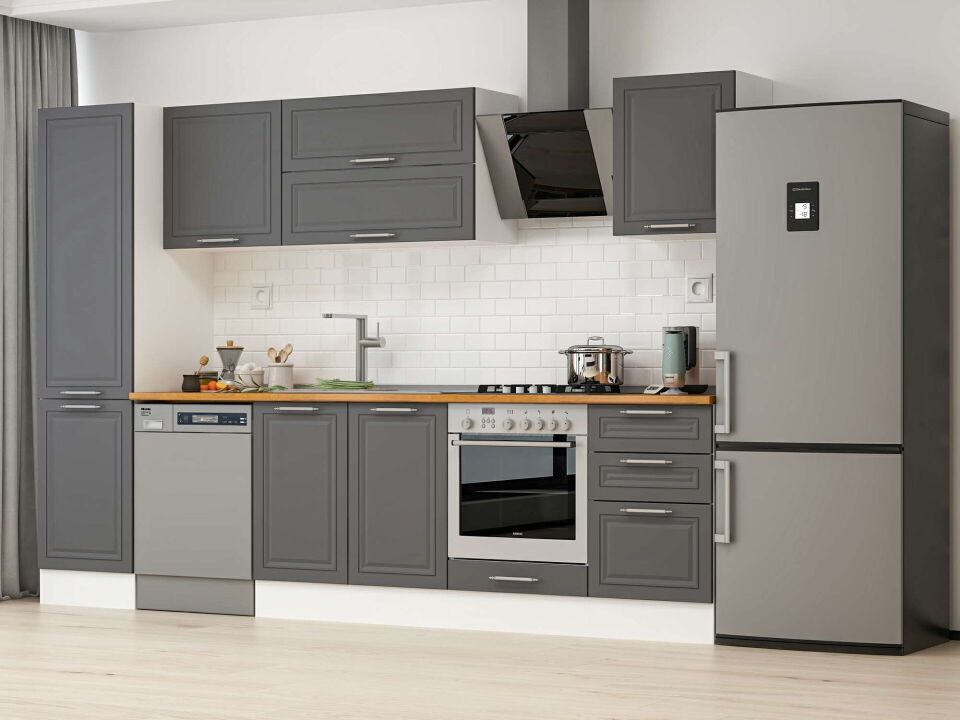 Alvinka 310X210 Cm Klasik Mebran Mutfak Dolabı Mb-E90B50S50-2 Mebran | Antrasit - Mdf