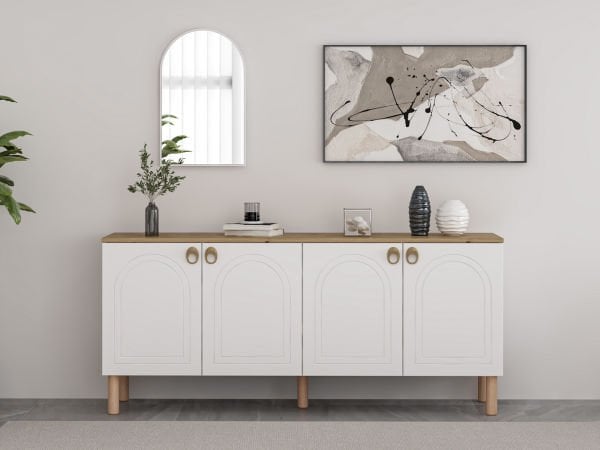 Lotus Bohem Tarz Konsol & Ayna - Beyaz/Artisan