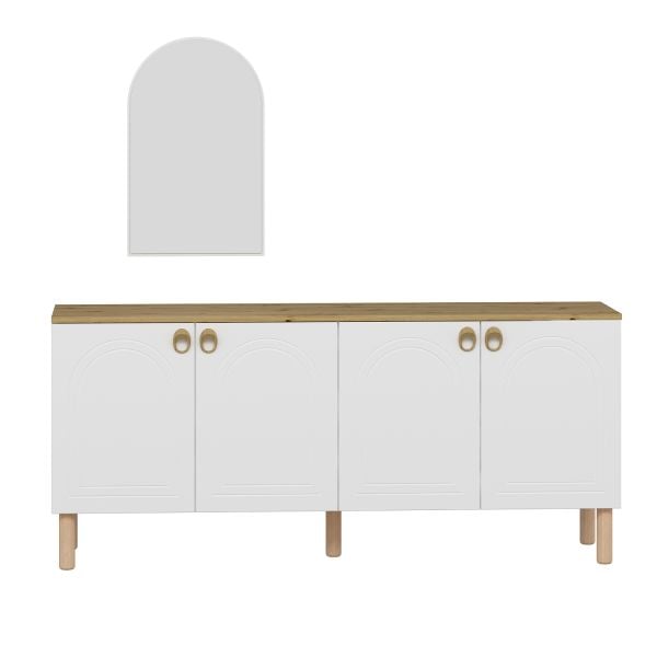 Lotus Bohem Tarz Konsol & Ayna - Beyaz/Artisan