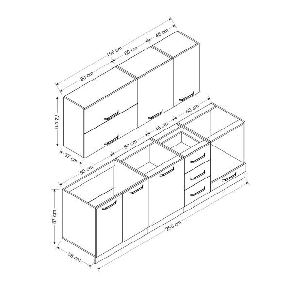 Minar 255 Cm Mutfak Dolabı Beyaz Dore 255-D6