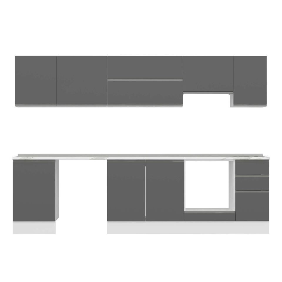 Alvinka 290X210 Cm High Gloss Mutfak Dolabı M-E80S50S40-1 High Gloss | Antrasit - Mdf
