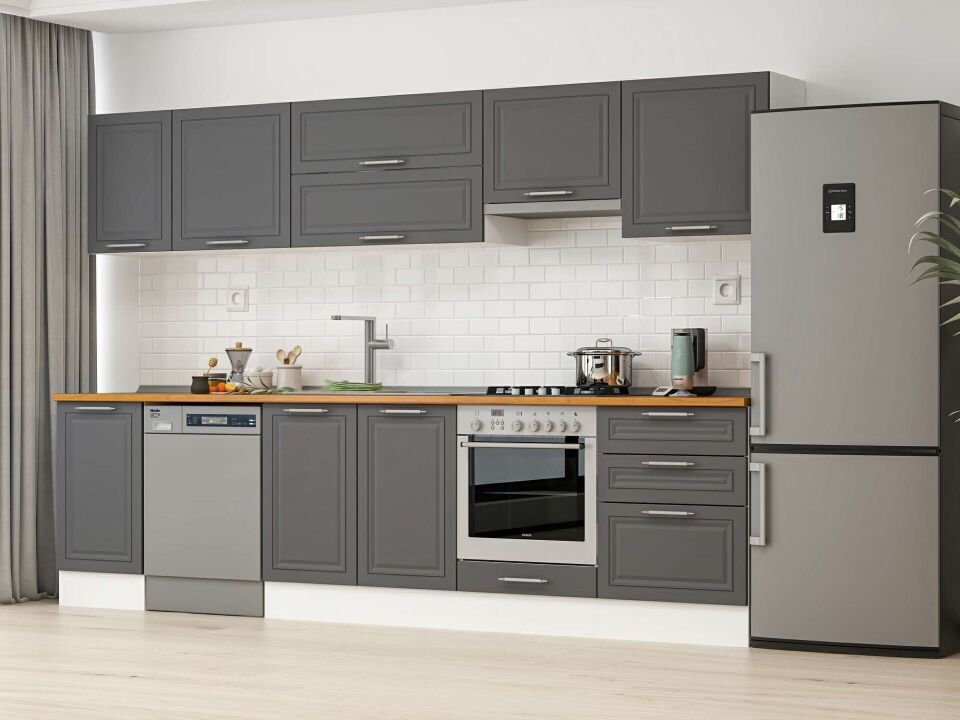 Alvinka 300X210 Cm Klasik Mebran Mutfak Dolabı M-E80S40S60-1 Mebran | Antrasit - Suntalam