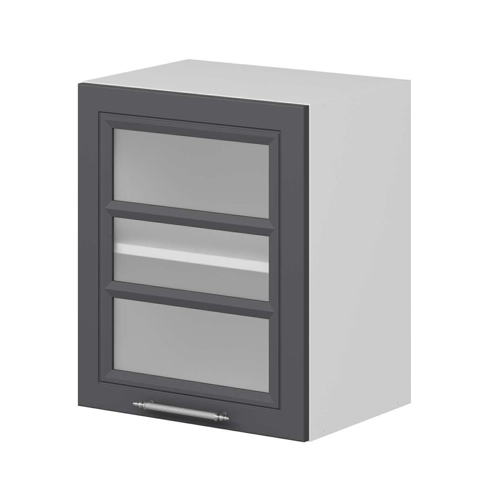 Alvinka Mutfak Modül Mbr_C Üst 1Dk1R 50-H60Cm Dolap Cam Beyaz Antrasit Mdf