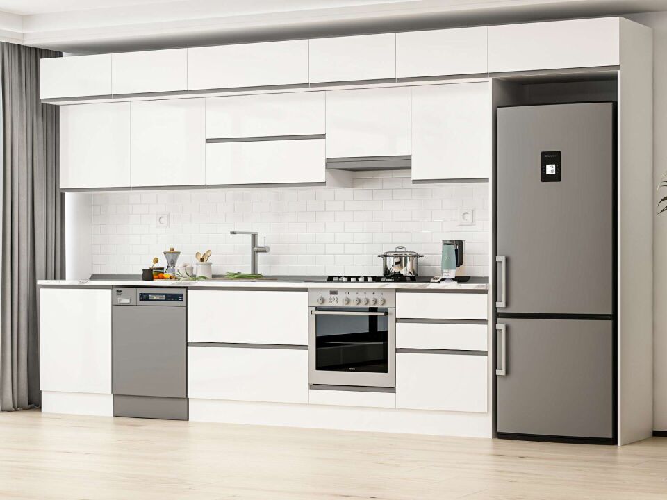 Alvinka 410X240 Cm High Gloss Mutfak Dolabı Mb-E90S60S60-1 High Gloss | Beyaz - Suntalam
