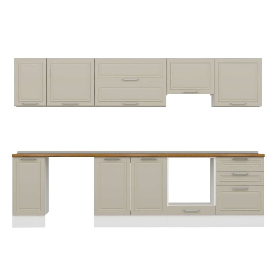 Alvinka 300X210 Cm Klasik Mebran Mutfak Dolabı M-E80S40S60-1 Mebran | Kumtaşı - Suntalam