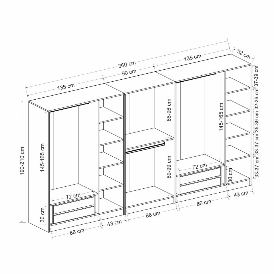 Kale Plus 8 Mebran Kapaklı 4Ç Dolap Antrasit Mebran