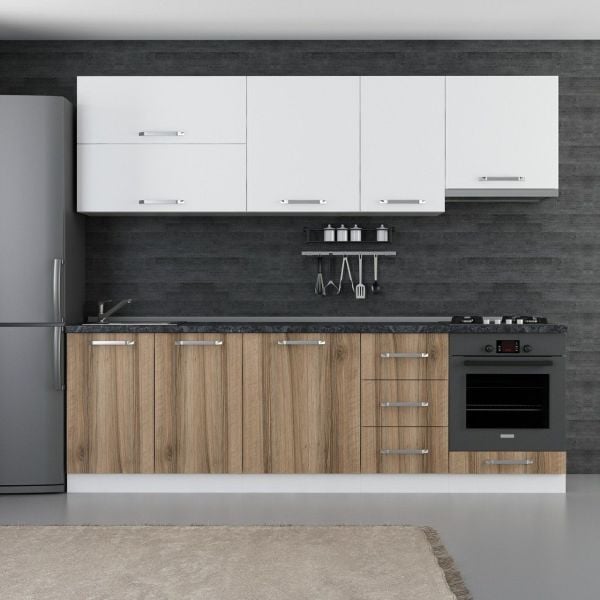 Minar 255 Cm Mutfak Dolabı Beyaz Dore 255-D8