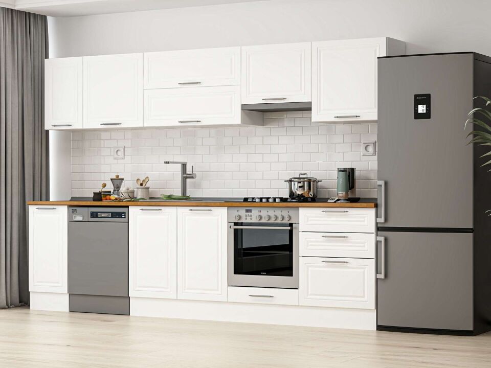 Alvinka 300X210 Cm Klasik Mebran Mutfak Dolabı M-E80S40S60-1 Mebran | Beyaz - Mdf