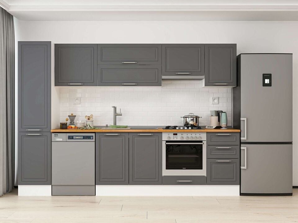 Alvinka 300X210 Cm Klasik Mebran Mutfak Dolabı Beyaz Beyaz Mb-E90B45S45-1
