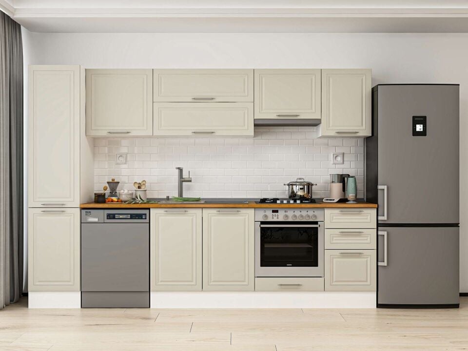 Alvinka 300X210 Cm Klasik Mebran Mutfak Dolabı Beyaz Beyaz Mb-E90B45S45-1