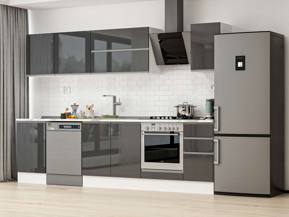 Alvinka 290X210 Cm High Gloss Mutfak Dolabı M-E80S50S40-2 High Gloss | Antrasit - Suntalam