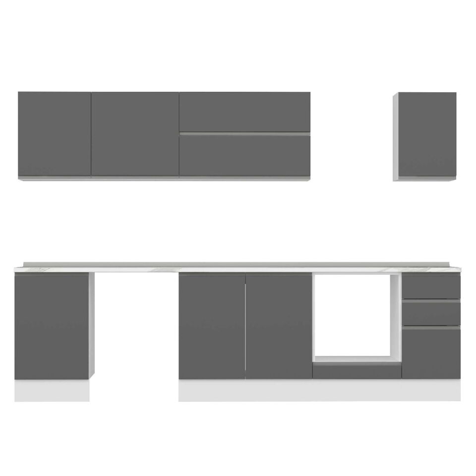 Alvinka 290X210 Cm High Gloss Mutfak Dolabı M-E80S50S40-2 High Gloss | Antrasit - Suntalam