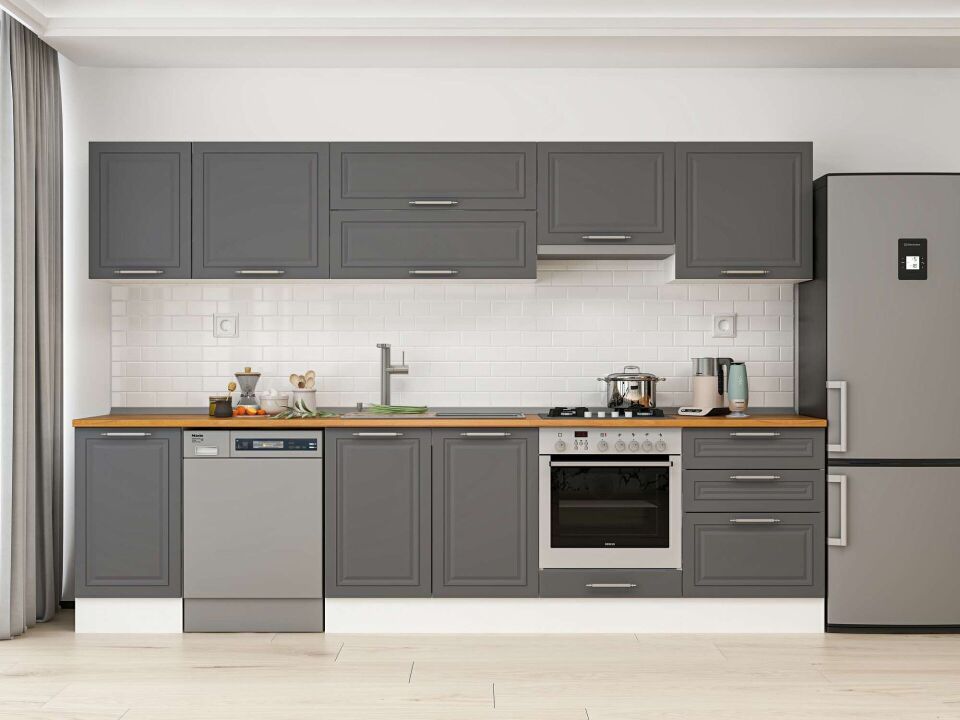 Alvinka 300X210 Cm Klasik Mebran Mutfak Dolabı M-E80S40S60-1 Mebran | Antrasit - Mdf
