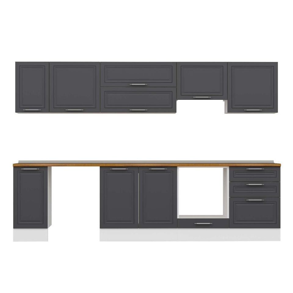Alvinka 300X210 Cm Klasik Mebran Mutfak Dolabı M-E80S40S60-1 Mebran | Antrasit - Mdf