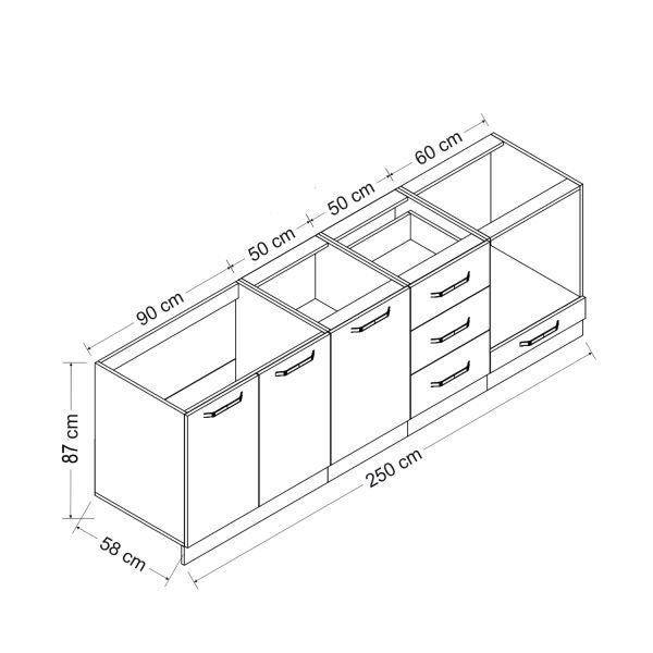 Minar 250 Cm Mutfak Dolabı Beyaz 250-B3-Alt Modül