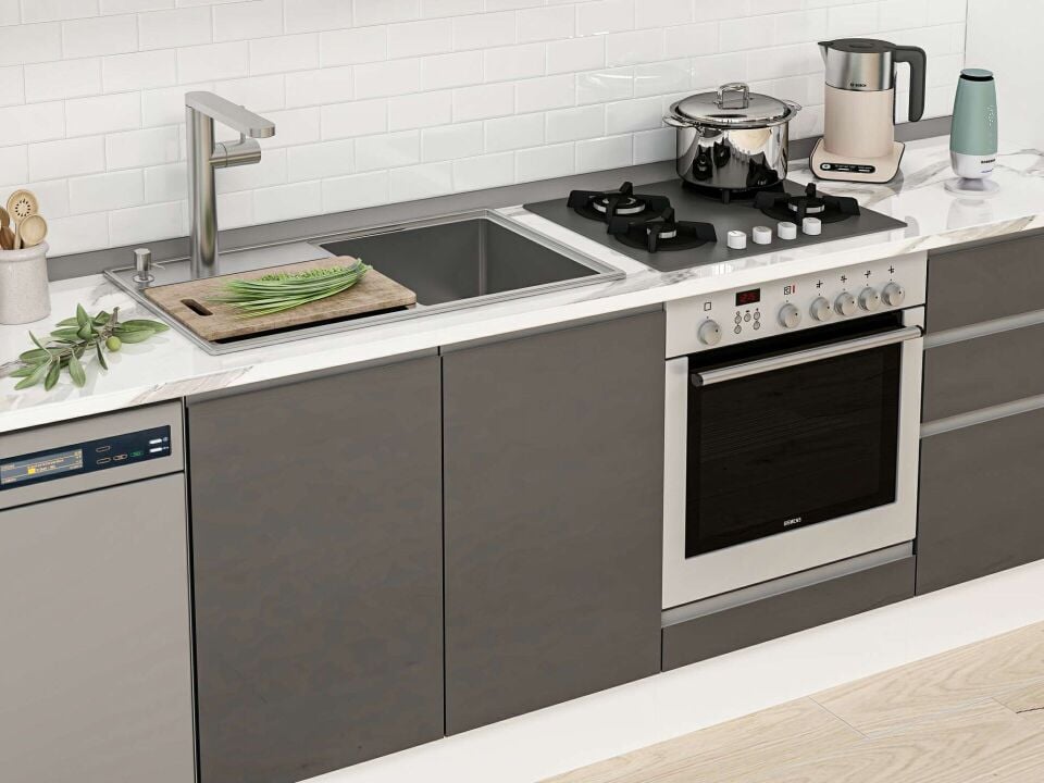 Alvinka 390x222 Cm High Gloss Mutfak Dolabı Mbb-E80B50S60-3 High Gloss | Antrasit - Mdf