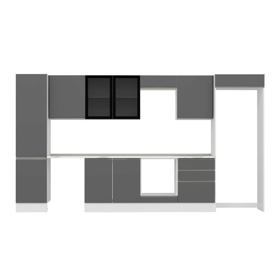 Alvinka 390x222 Cm High Gloss Mutfak Dolabı Mbb-E80B50S60-3 High Gloss | Antrasit - Mdf