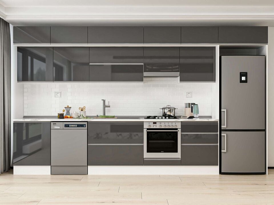 Alvinka 410X240 Cm High Gloss Mutfak Dolabı Mb-E90S60S60-1 High Gloss | Antrasit - Mdf