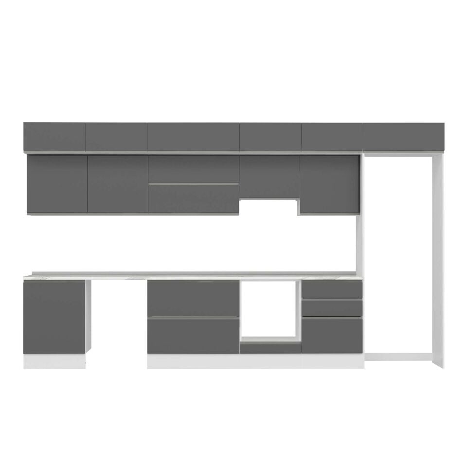 Alvinka 410X240 Cm High Gloss Mutfak Dolabı Mb-E90S60S60-1 High Gloss | Antrasit - Mdf