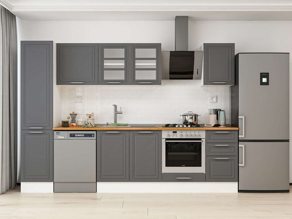 Alvinka 300X210 Cm Klasik Mebran Mutfak Dolabı Beyaz Beyaz Mb-E90B45S45-3