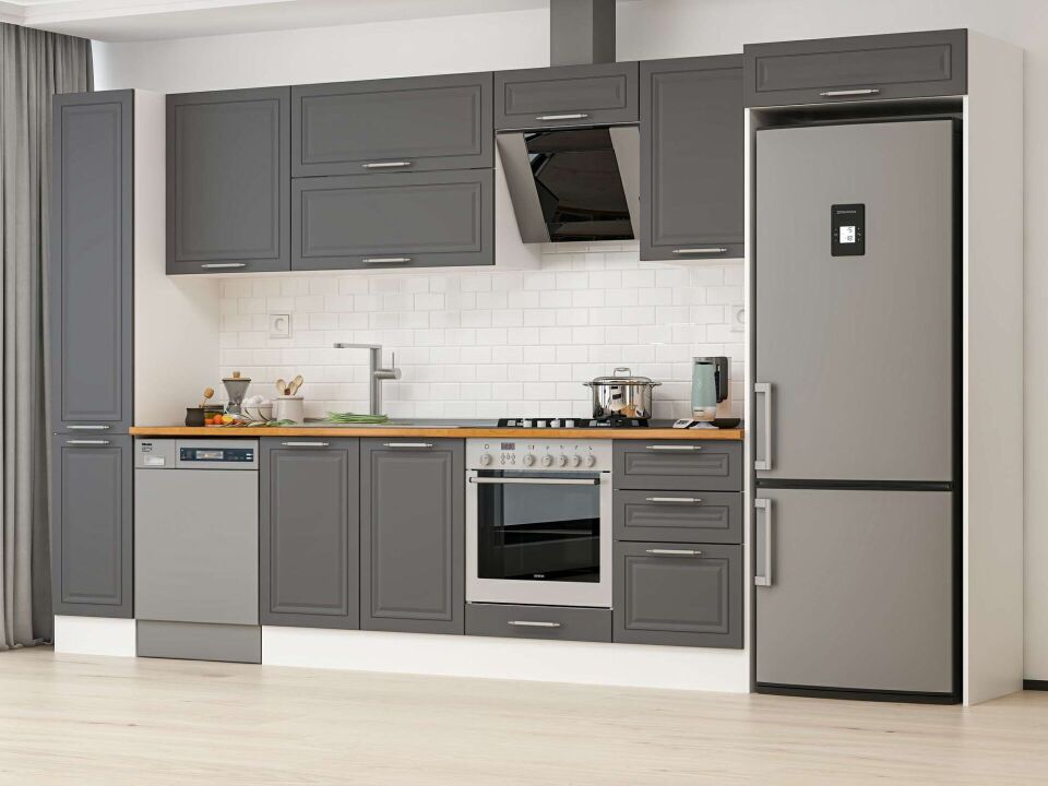 Alvinka 380X222 Cm Klasik Mebran Mutfak Dolabı Mbb-E90B40S50-2 Mebran | Antrasit - Suntalam