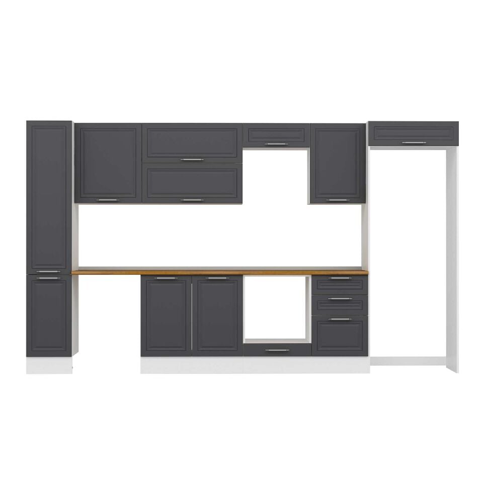 Alvinka 380X222 Cm Klasik Mebran Mutfak Dolabı Mbb-E90B40S50-2 Mebran | Antrasit - Suntalam