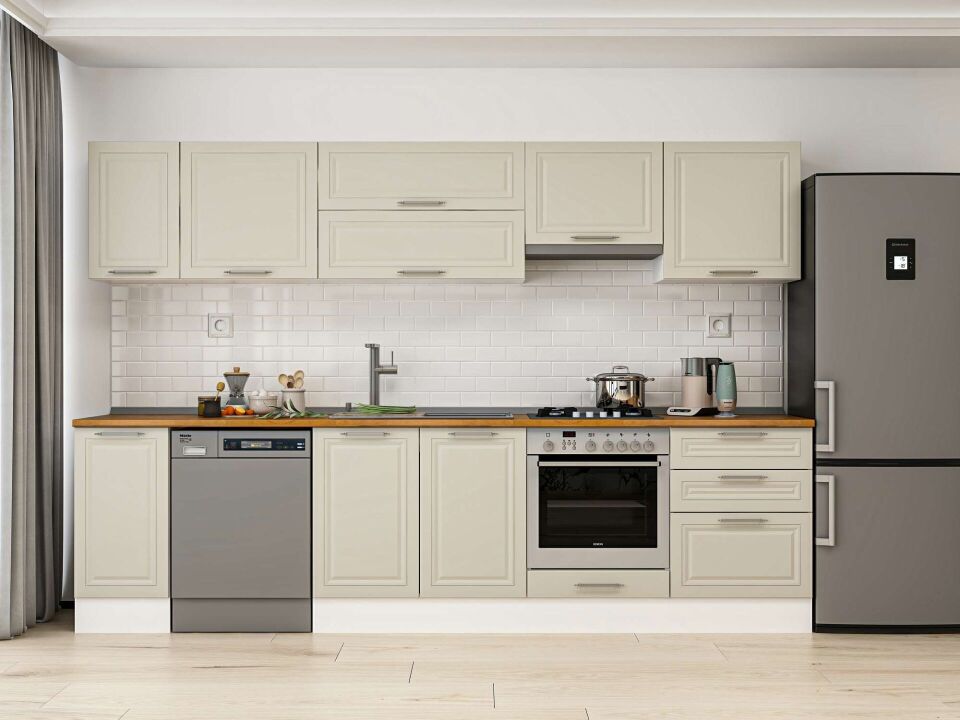 Alvinka 300X210 Cm Klasik Mebran Mutfak Dolabı M-E80S40S60-1 Mebran | Kumtaşı - Mdf