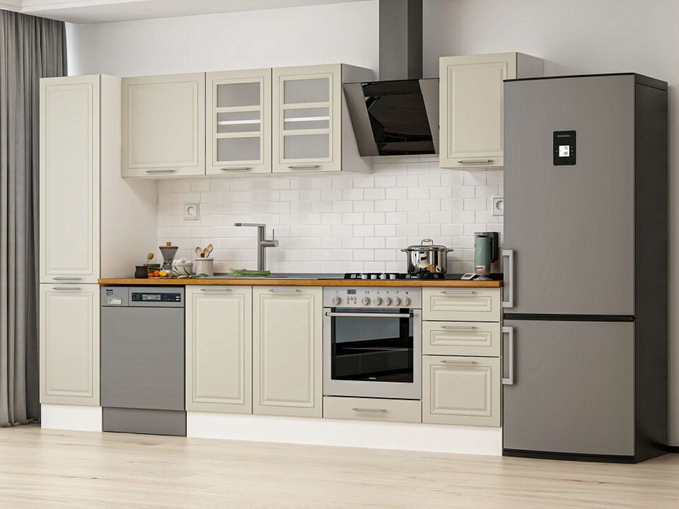 Alvinka 300X210 Cm Klasik Mebran Mutfak Dolabı Beyaz Beyaz Mb-E90B45S45-3