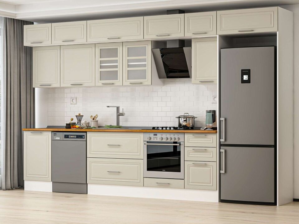 Alvinka 385X240 Cm Klasik Mebran Mutfak Dolabı Mb-E90S50S45-3 Mebran | Kumtaşı - Mdf