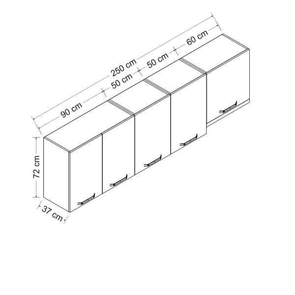 Minar 250 Cm Mutfak Dolabı Beyaz 250-B4-Üst Modül