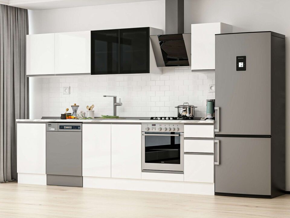 Alvinka 290X210 Cm High Gloss Mutfak Dolabı M-E80S50S40-3 High Gloss | Beyaz - Suntalam