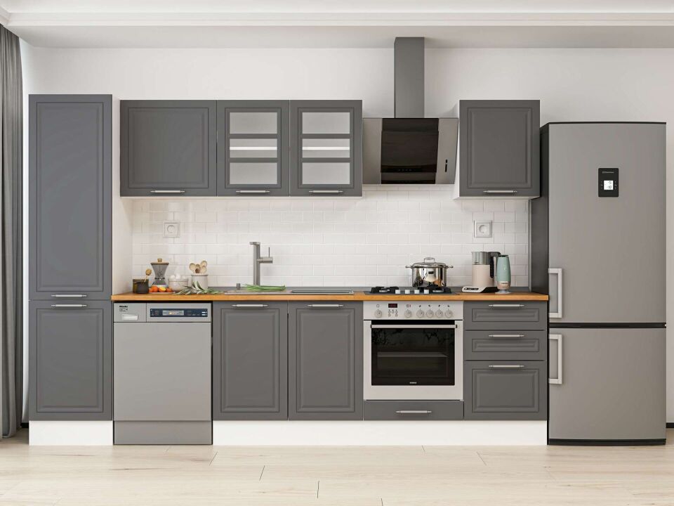 Alvinka 310X210 Cm Klasik Mebran Mutfak Dolabı Mb-E90B50S50-3 Mebran | Antrasit - Mdf