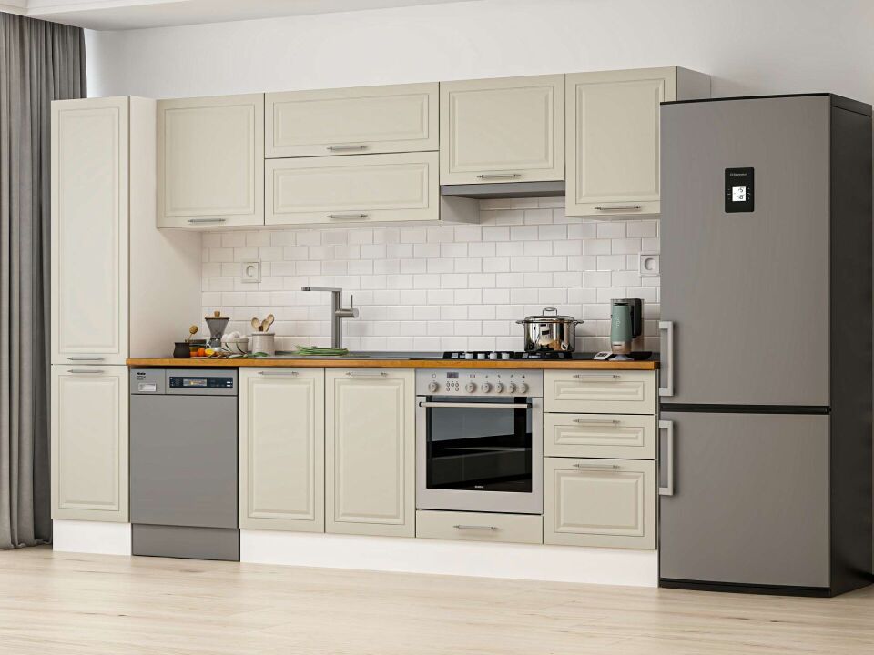 Alvinka 305X210 Cm Klasik Mebran Mutfak Dolabı Beyaz Beyaz Mb-E90B45S50-1