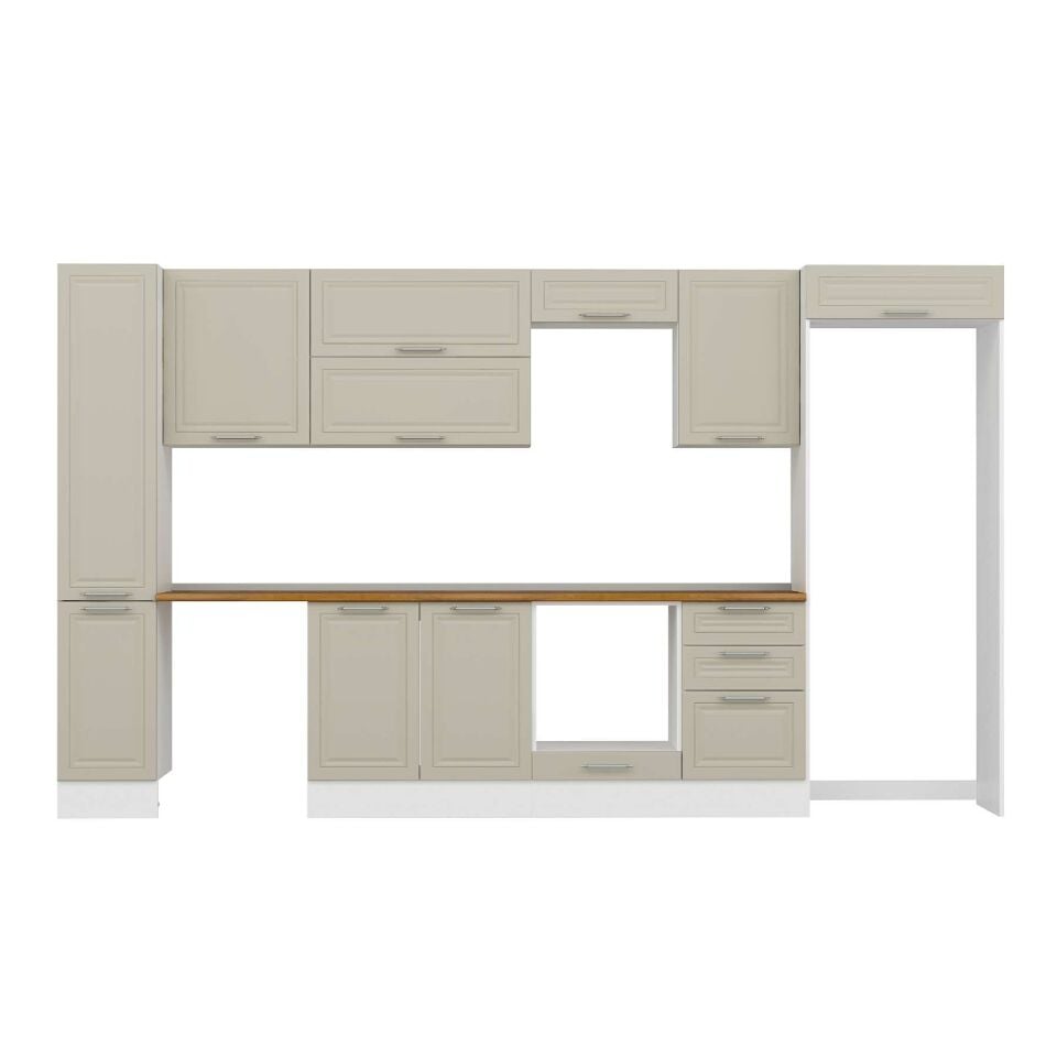 Alvinka 380X222 Cm Klasik Mebran Mutfak Dolabı Mbb-E90B40S50-2 Mebran | Kumtaşı - Suntalam